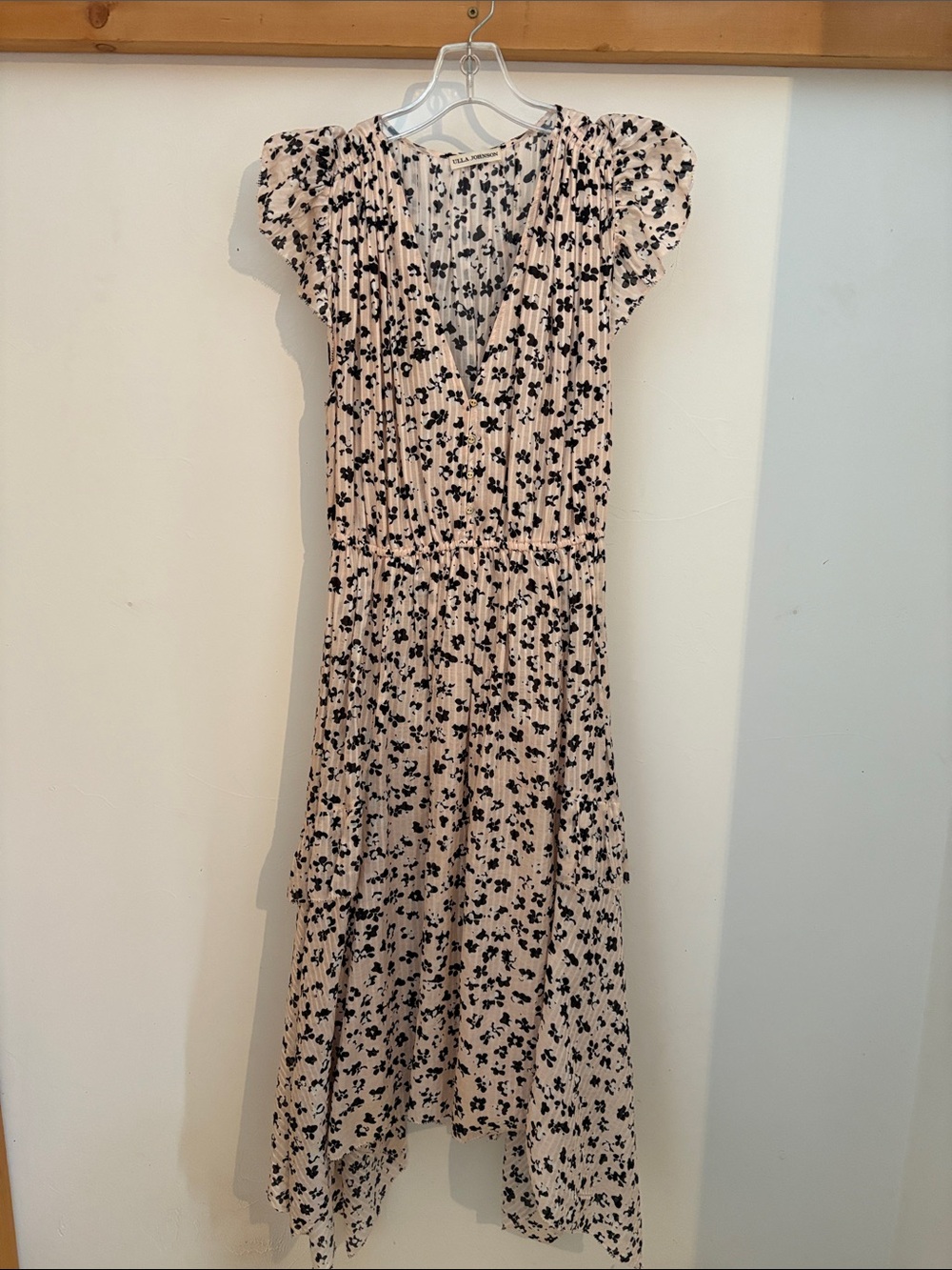 Ulla Johnson Cream Midi Dress with Black Floral Print